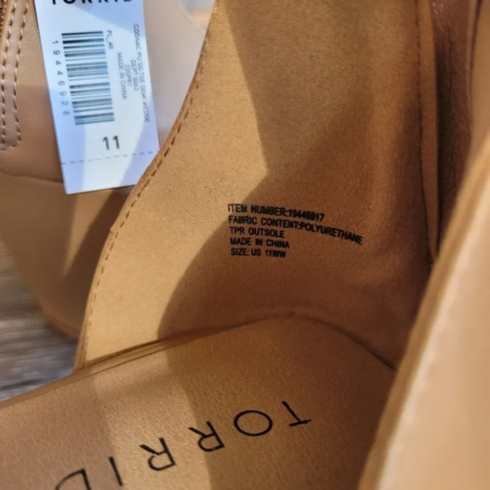 TORRID Cognac Square Toe Demi‎ Wedge Size 11